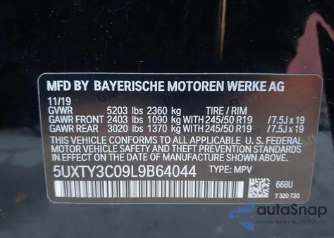 2020 BMW X3 Sdrive30I из США, поврежденный, VIN 5UXTY3C09L9B64044